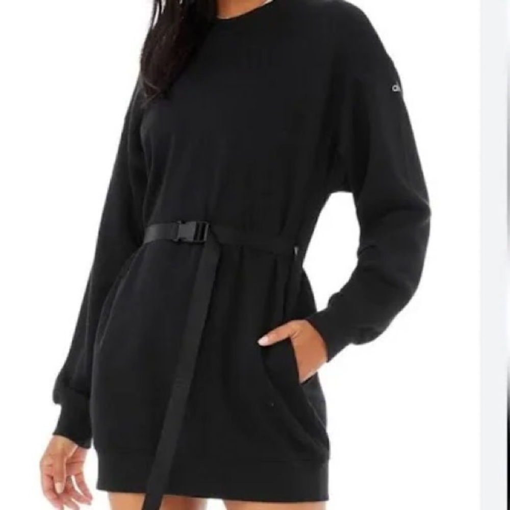 ALO YOGA CITYSCAPE Black Crewneck Sweatshirt Dress Size Small Modern Comfy - Picture 5 of 7